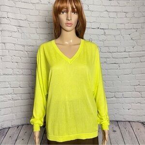 NWT New $175 Kokun V-Neck Dolman Bamboo Cashmere Citrus Sweater Size L